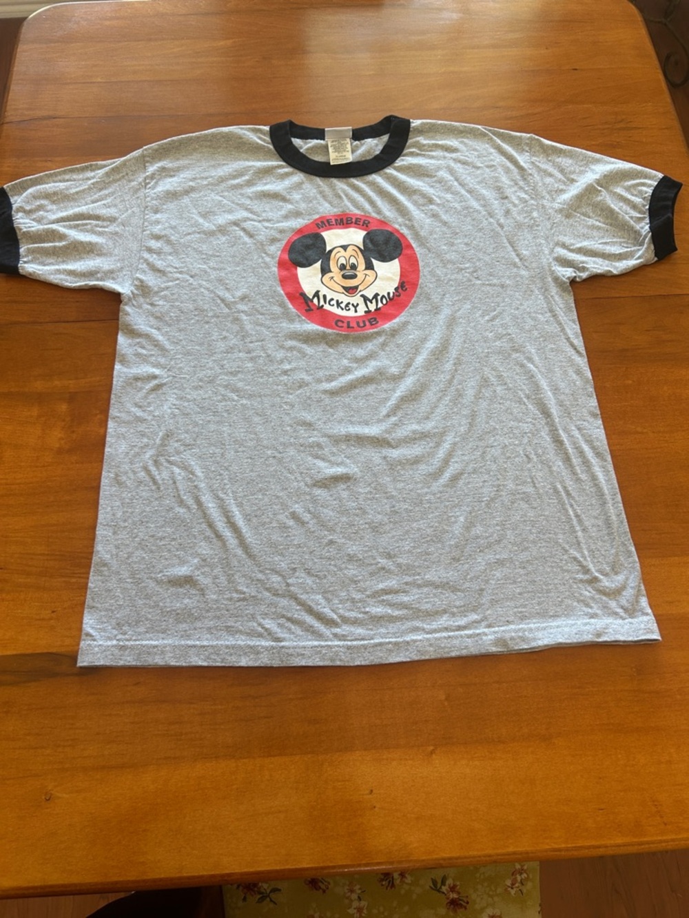 Disney Vintage Gray Ringer Tee with Mickey Mouse Club Member Logo Mens Size XL